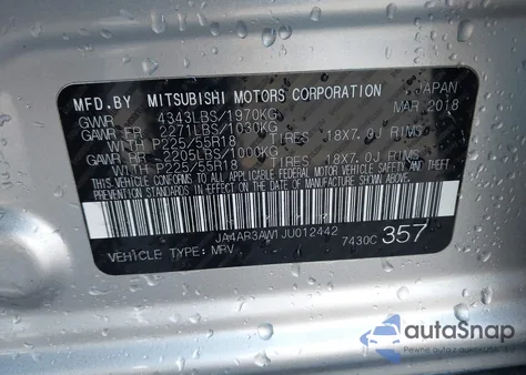 2018 Mitsubishi Outlander Sport 2.4 Se from USA, damaged, VIN JA4AP3AW1JU012442